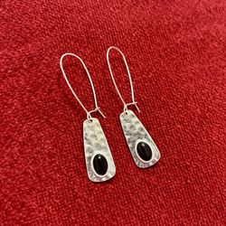 Kohl’s Sonoma Hammered Black Quartz Inlay Silver Fishhook Pierced Earrings