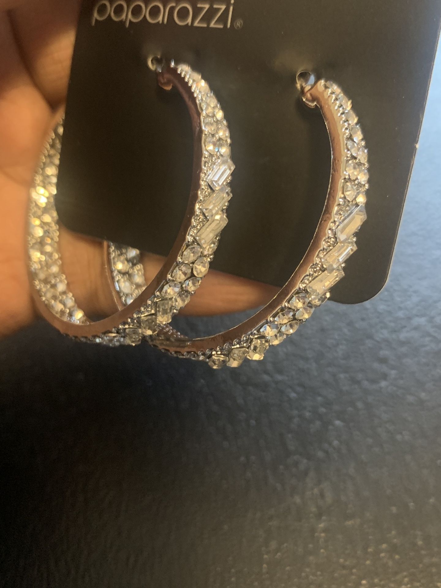 Silver Jeweled Hoop Earrings