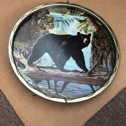 Vintage JAMES L ARTIC BLACK BEAR 11" WILDLIFE SERIES SERVING TRAY WALL HANGER