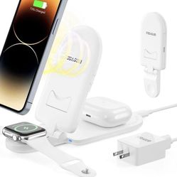 Wireless Charging Station,3 in 1 Fast Wireless Charger Stand, Foldable Qi Charger Stand Dock for 14 13 12 11 Pro Max Mini XS XR 8 Plus, Apple Watch 7/