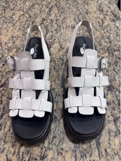 Dr. Scholl’s Afterglow White Leather Platform Sandals Women’s 8.5