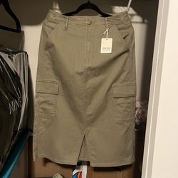 Green Midi Cargo Slit Skirt