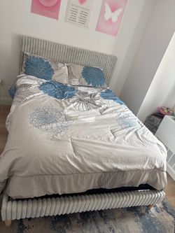 Light grey Queen size corduroy velvet bed frame