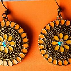 Round Drop Shaped Flower Retro Orange  Earings