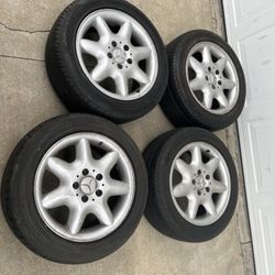 4 — 205/55r16 5x112 5x4.41 Stock Mercedes C300 C280 Wheels Rims Good 80% Treads Tires !!!