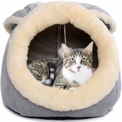 Beds for Indoor Cats - with Anti-Slip Bottom, Rabbit-Shaped Dog Cave with Hanging Toy, Puppy Bed with Removable Cotton Pad