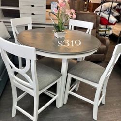 Beautiful! 5-pc Counter Height Dining Table Set White & Grey 