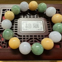 Genuine Jade Bracelet – Natural Green, White & Yellow Tones