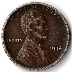 1914 1¢ LINCOLN WHEAT CENT COIN, WWI-ERA PENNY, NICE DETAIL AND LINES