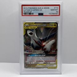 2019 POKEMON SUN & MOON TEAM UP #113 LATIAS & LATIOS GX PSA 10