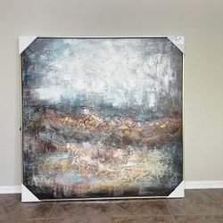 BRAND NEW 40x40 EXTRA LARGE Modern Textured Canvas Wall Art w/ Silver Frame