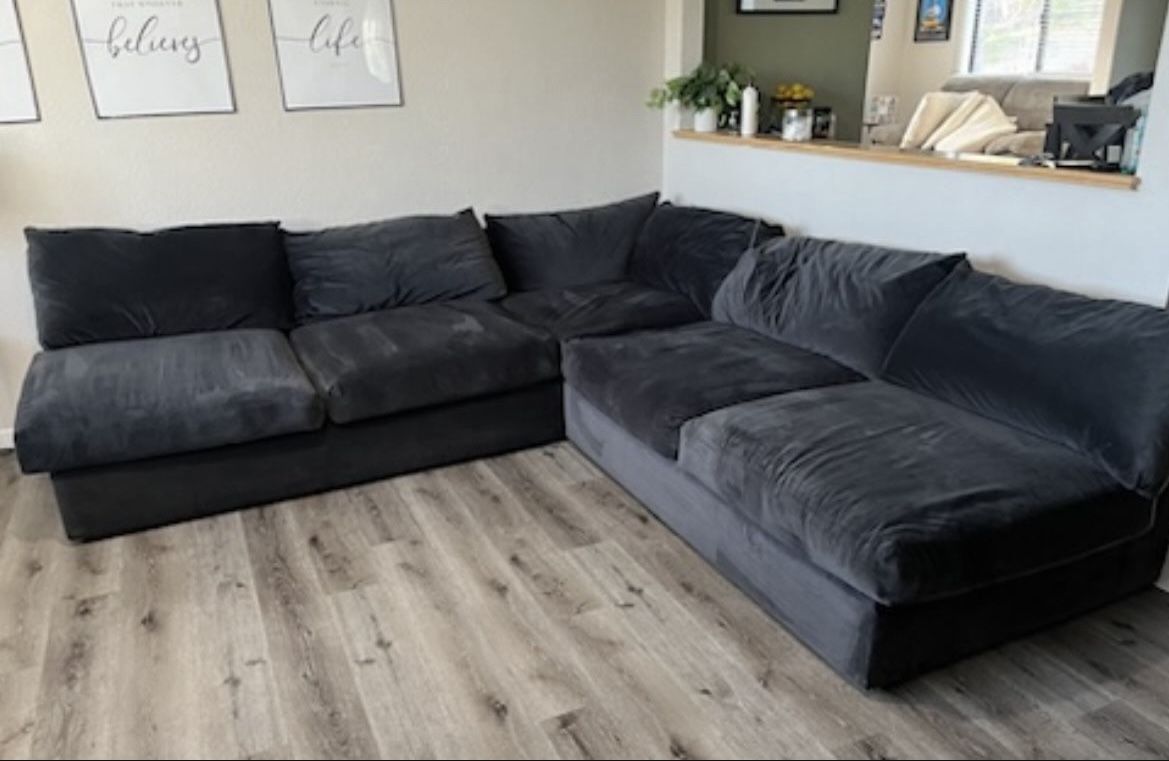 Modern Charcoal Grey Sectional L Couch