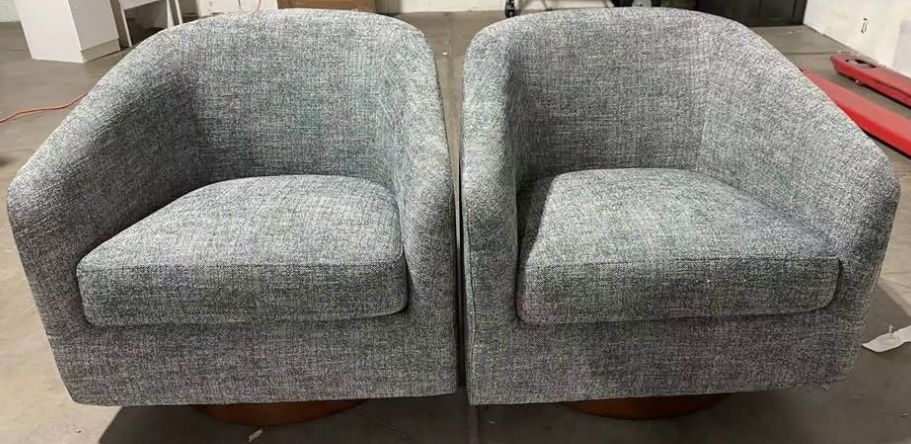 😀 2Pcs CHITA Swivel Accent Chair Armchair, Round Barrel Chair in Fabric for Living Room Bedroom, Pebble Grey