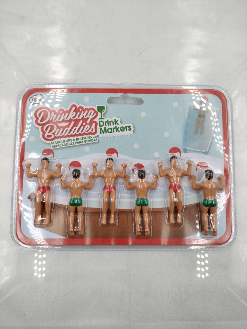 NPW Wine Glass Male Cocktail Markers (6 Count)  Drinking Buddies