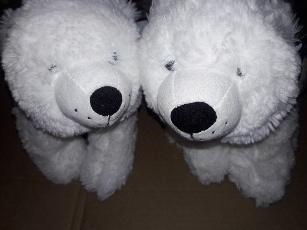 Twin Adorable Soft Fluffy White Polar Bears, Stuffed Bears, Brand New. , Offer And Buy