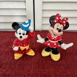 Vintage Disney Mickey And Minnie Mouse Ceramic Figurines