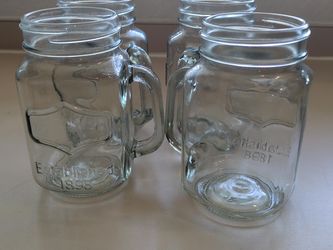 Set of 4 Glass Mason Jar Mugs with Handles