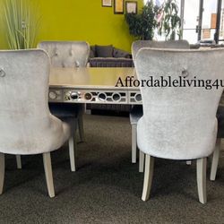 7 Pc Silver Mirrored Dining Table Set Brand New In Box
