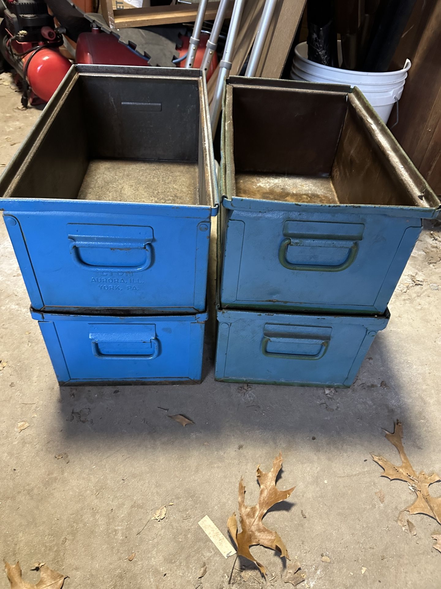4 VERSATILE BLUE METAL INDUSTRIAL STORAGE BINS