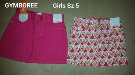 New Girls Sz 5 GYMBOREE Denim skirts heart print & pink nwt