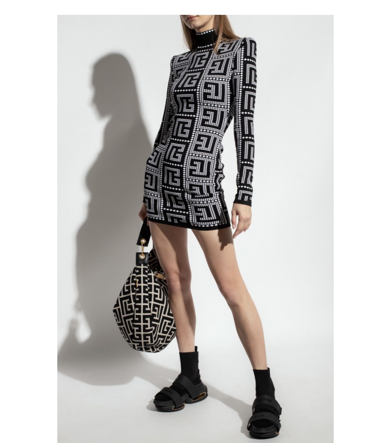 Balmain Monogram-Jacquard Knitted Mini Dress