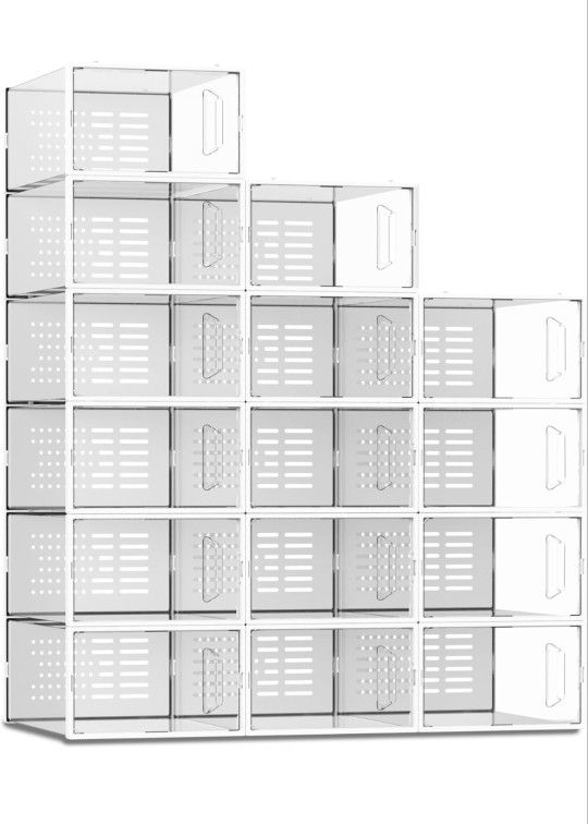 SEE SPRING 15 Pack Shoe Storage Box, Clear Plastic Stackable Shoe Organizer for Closet, Space Saving Shoe Rack Sneaker Container Bin Holder, Clear