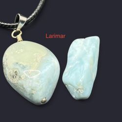 Larimar Genuine Stone Handmade Pendant Necklace & Stone Set