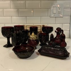 Vintage Glassware-  Avon 1876 cape cod ruby red glass collection