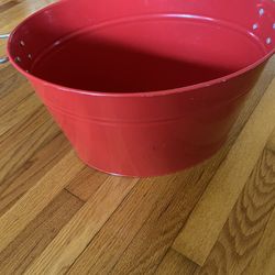 Large Red Metal Bin With Silver Handles