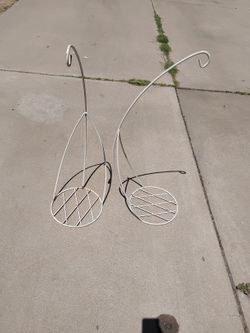 Two White Hanging Metal Plant Stands