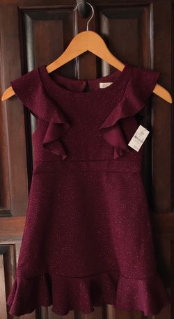 (NEW) (1 AVAILABLE) GIRL’S ZENZI BURGUNDY RUFFLE SLEEVE DRESS - SIZE: SMALL (6/6X) (MSRP: $25)