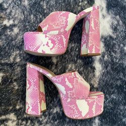 Schutz Pink Snakeskin Platform Heels 8.5