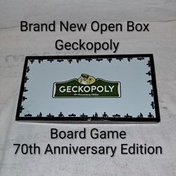 Brand New Open Box Geckopoly 70th Anniversary Monopoly Board Game (Contents Are Factory Sealed) Is Complete Nothing Missing