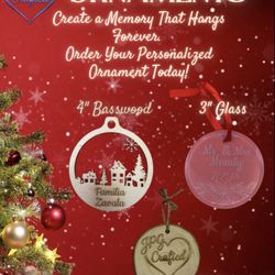 Personalized Engraved Ornaments (Glass Or Wood)