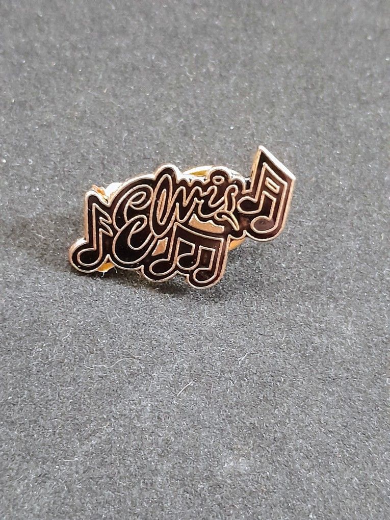 Elvis Black & Gold Tone Enamel Lapel Hat Tie Pin New Old Stock 1980s