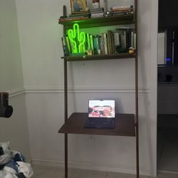 Antique Leaning Bookshelf w Deskspace