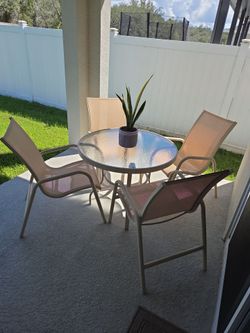 Outdoor Patio Table and 4 Chairs Set 36" Glass Top