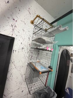 Wall-Mounted Industrial Pipe and Wire Grid Storage Shelving Unit