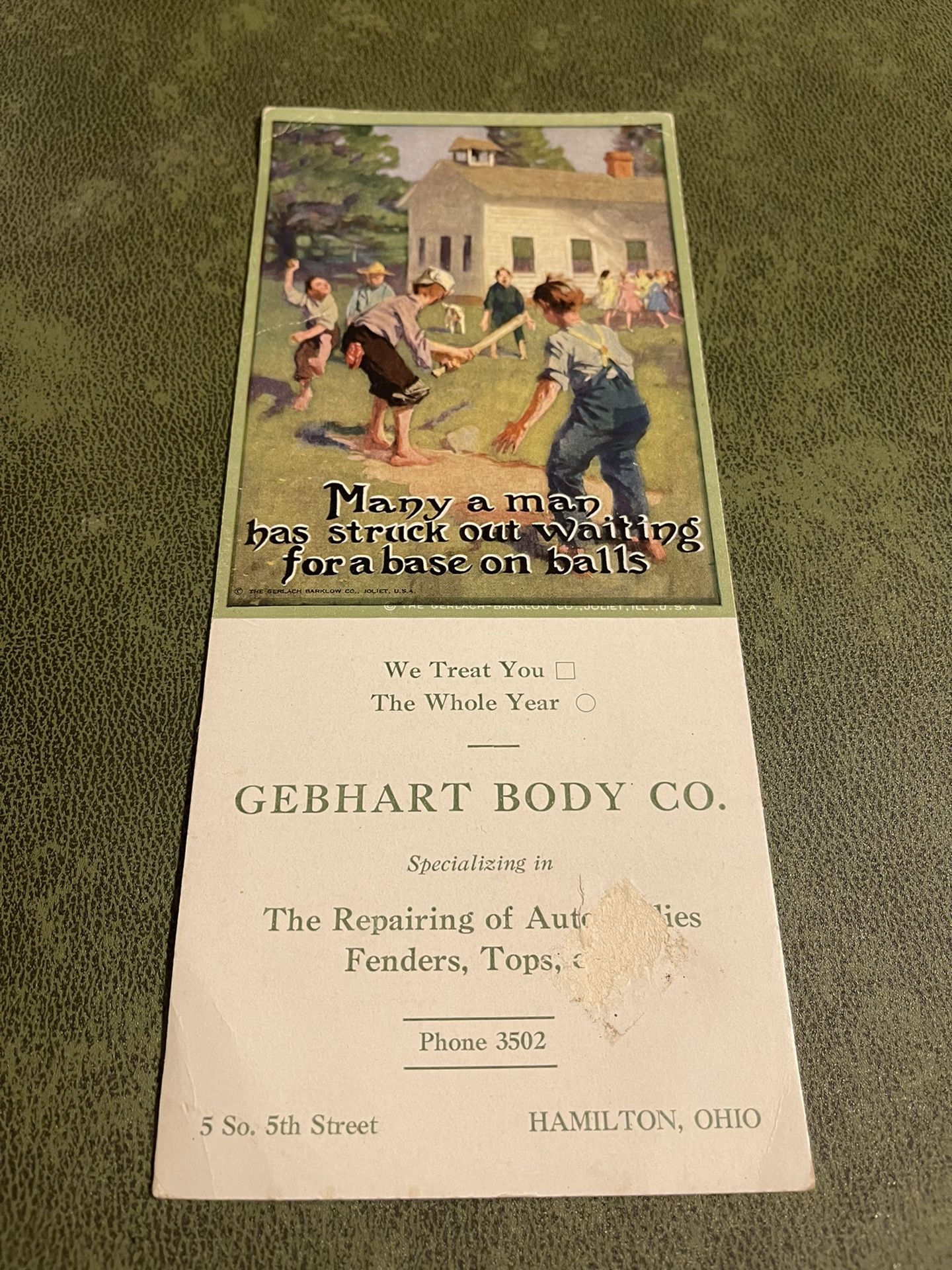BR706 Gebhart Body CO Hamilton OH Ink Blotter Advertising