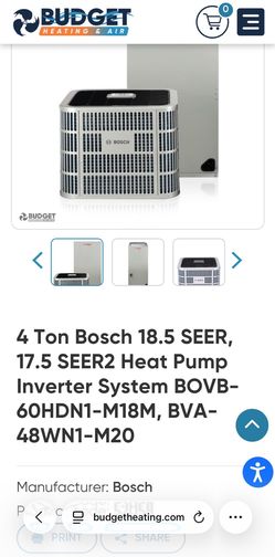 Bosch 4 ton 18.5 SEER, 17.5 SEER2 Heat Pump Inverter System BOVB-60HDN1-M18M, BVA-