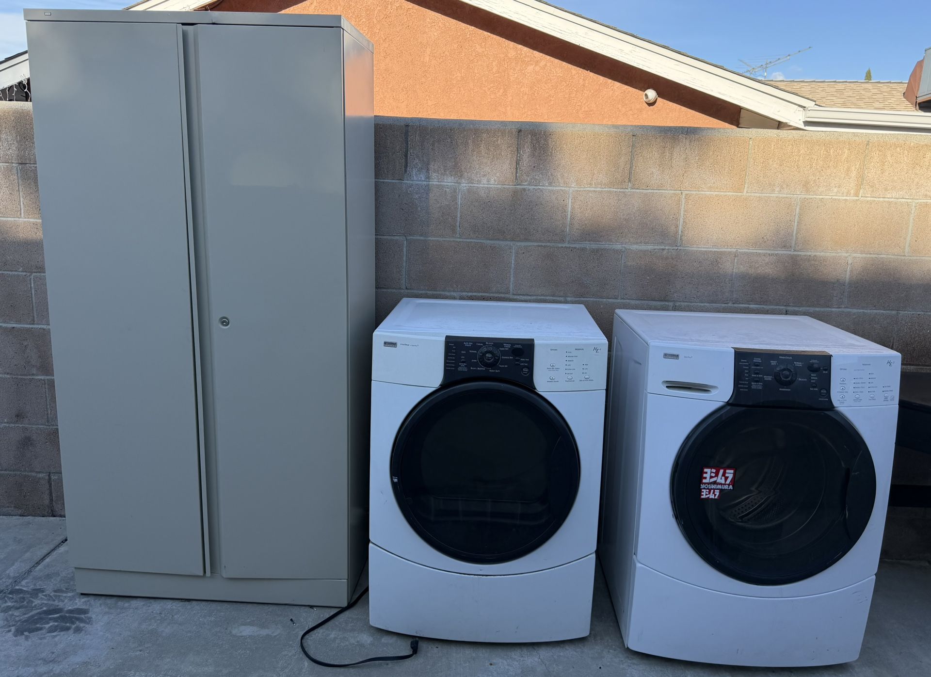 Washer, Dryer And Metal Storage 