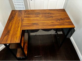 CubiCubi L-Shaped Computer Desk with Storage Shelves – Deep Brown