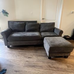 Grey  Charcoal Couch With Ottoman 