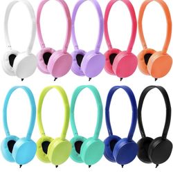 10 Pack Headphones for Kids School Classroom Bulk Multi Colored, Durable Wired Adjustable Student Earphones with 3.5mm Plug for Computer Kindle Chrome