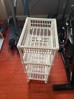 3-Tier White Plastic Rolling Storage Cart