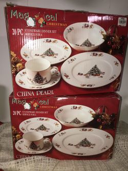 2 - NEW 20 PC MAGICAL CHRISTMAS STONEWARE DINNER SET FOR 4