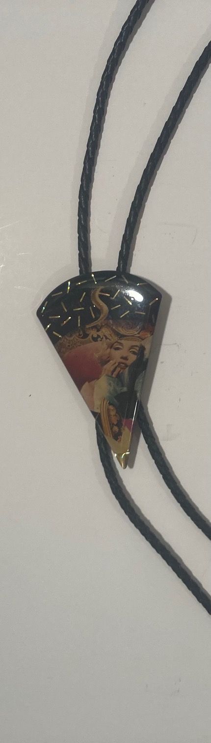 Vintage Metal Bolo Tie, Nice Pizza Slice Look, Pretty Sexy Girl, Shiny Enamel, Nice Design, 3" x 2", Quality, Heavy Duty, Made in USA, Country & Weste