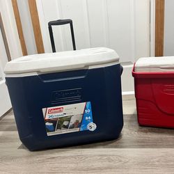 Coleman 50 quart cooler with handle and wheels + FREE SMALLER COOLER INCLUDED!!