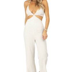 Style Rack Beige Halter Top Boho Sexy Smokeshow Linen Jumpsuit Women's Size M