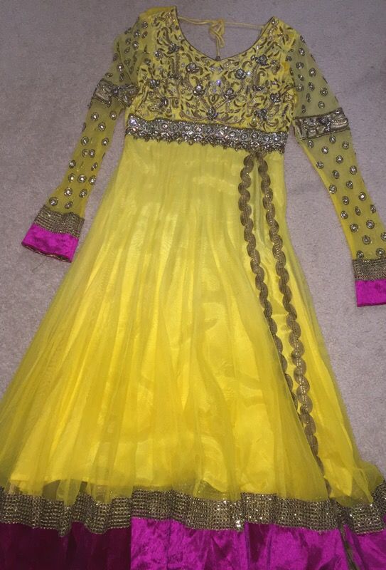 Yellow stone work party dress